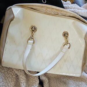 Valentino By Mario Valentino Cream Patent Tote with Gold Hardware